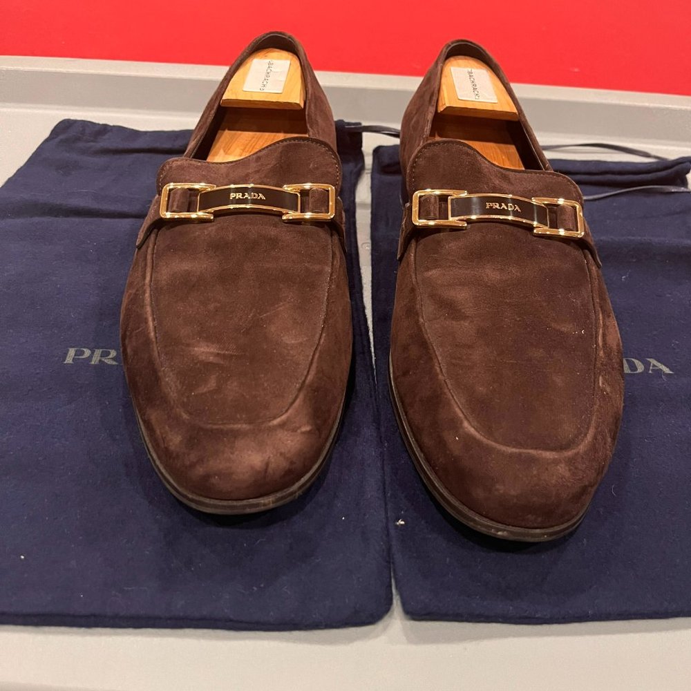 Brown Suede Prada Loafers
